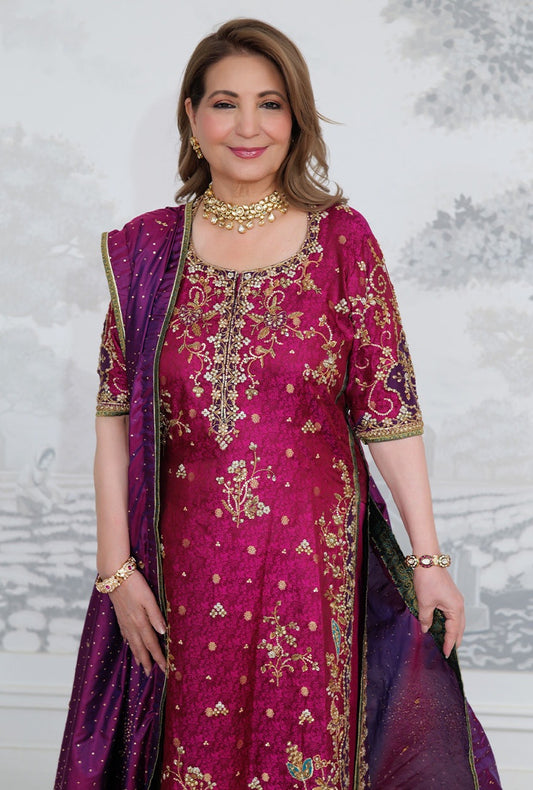 Farha Talib Aziz - Luxury Raw Silk Unstitched 3 Piece Bita Magenta Kurta