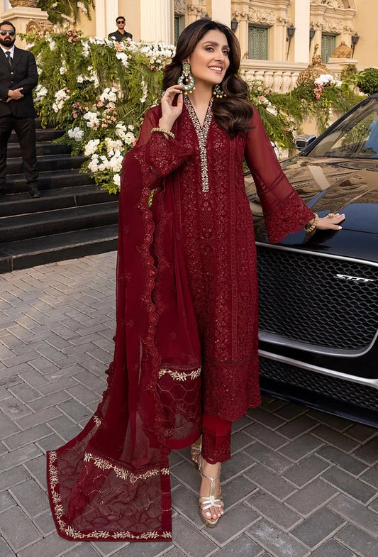 Azure Vibrant Ruby - Luxury Chiffon Embroidered Unstitched 3 Piece