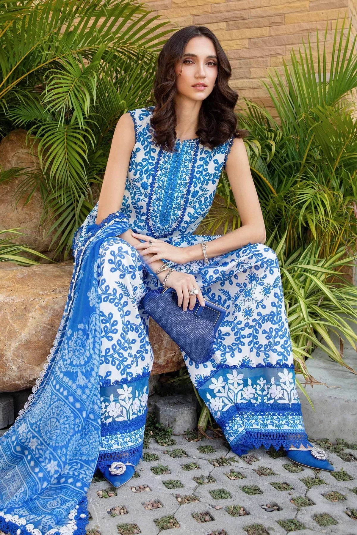Maria B Luxury Eid Lawn Embroidered 3 Piece Unstitched MPT - 2504 - B - 3 Pieces Lawn - Zainabjees
