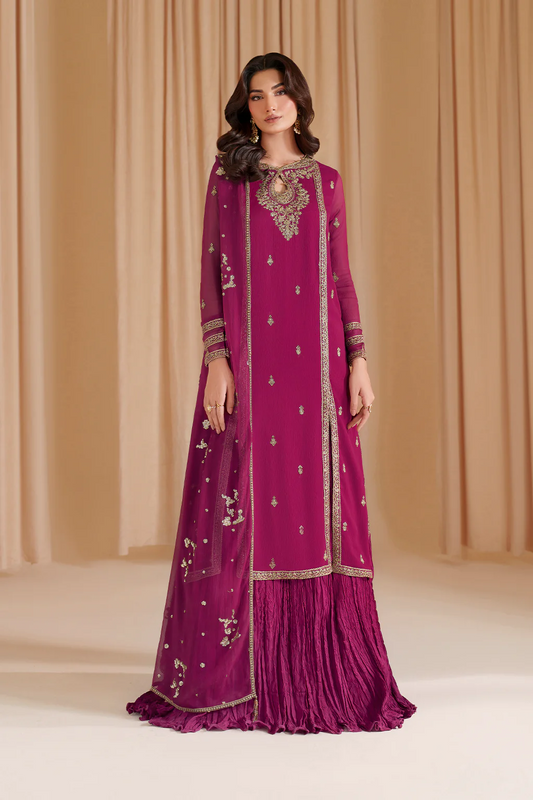 Iznik Luxury Chiffon Embroidered 3 PC Suit Fuchsia Pink CC 81