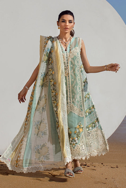 Crimson - Lawn Embroidered 3 Piece Unstitched - Sicilian Summer - 2A - Aqua