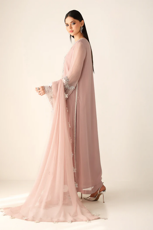 Baroque Luxury Chiffon Embroidered Unstitched 3 Pc Suit PR-1154 Powder Pink