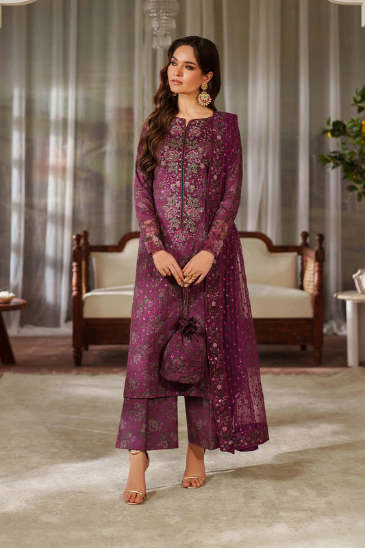 Iznik Luxury Printed & Embroidered 3 Pc Unstitched Lawn Suit UE-538 Magenta