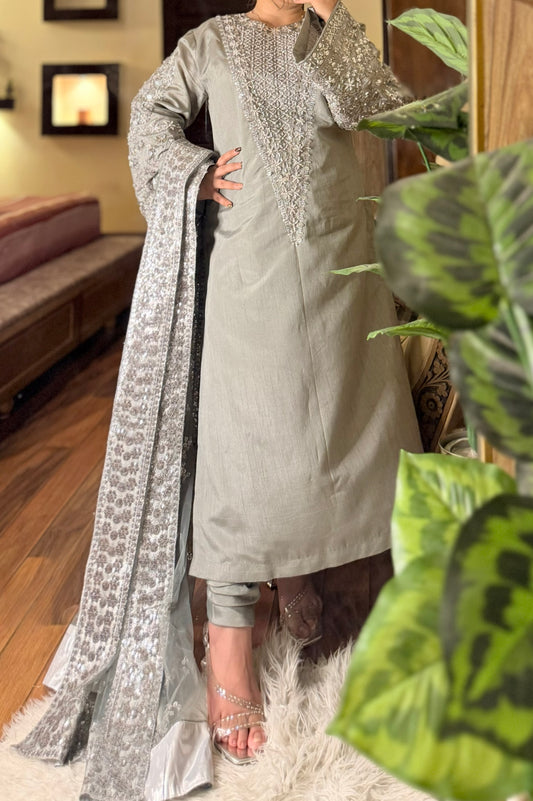 Hussain Rehar Luxury Embroidered Raw Silk Unstitched / Stitched LUCENT EC - 135 PA-116