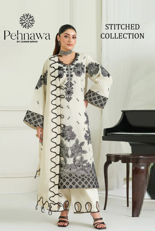 Pehnawa Luxury Lawn Embroidered 3 Pc Stitched Suit-PA 0007