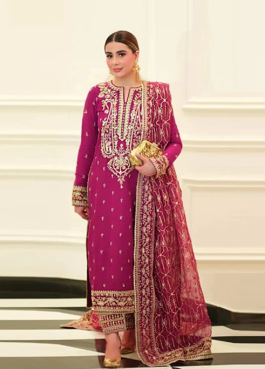 ANEELAS Luxury Embroidered Silk Unstitched 3PC Suit-Zinia