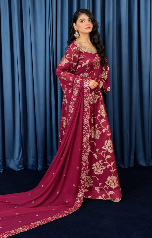 Élegance Aziya Luxury Chiffon Embroidered 3Pc Unstitched Suit PA-155