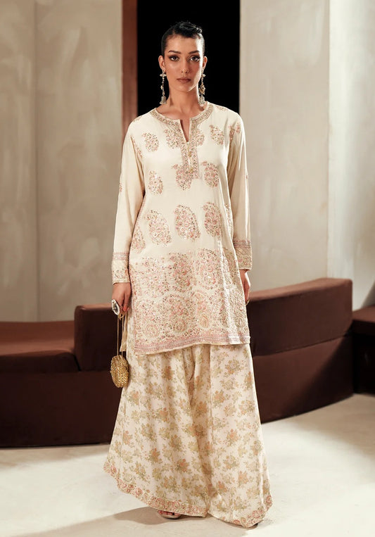 Ethnc Lemon Icing Luxury Raw Silk Embroidered 3Pc Unstitched Suit PA-261