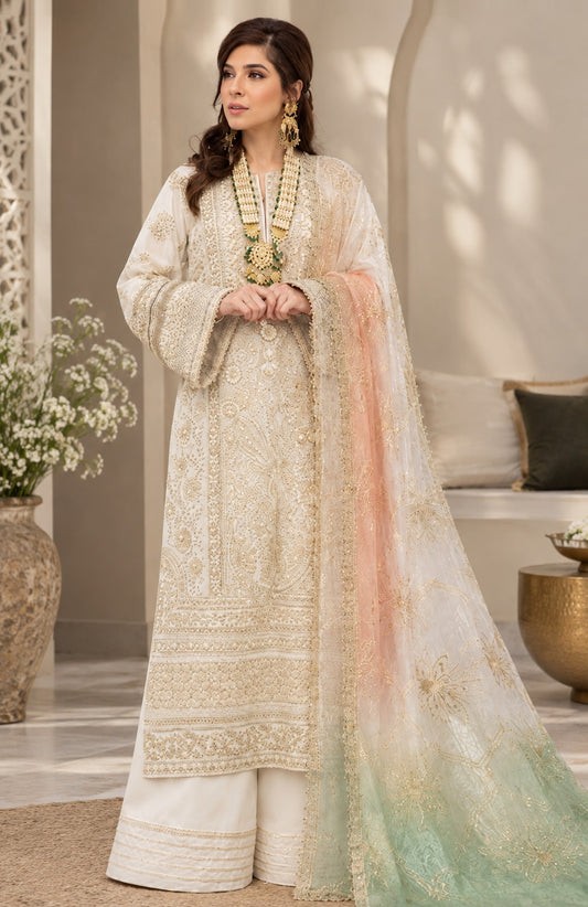 Armani White Ayesha Luxury Organza Embroidered 3Pc Unstitched PA-134