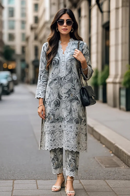 Lakhany - Luxury Lawn Embroidered Unstitched 3 Piece - LG-IZ-0370