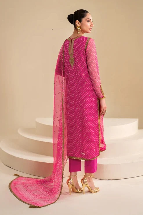 Baroque UF-626 Pink Luxury Embroidered Chiffon Unstitched 3Pc PA-208