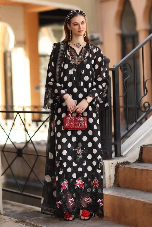 Noor By Saadia - Lawn Embroidered Unstitched 3 Piece - Black Polka