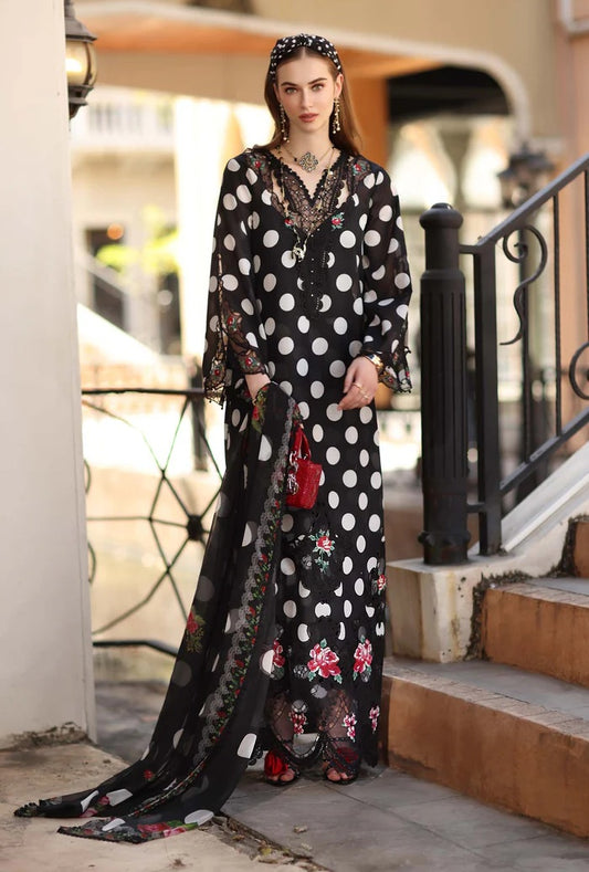 Noor By Saadia - Lawn Embroidered Unstitched 3 Piece - Black Polka