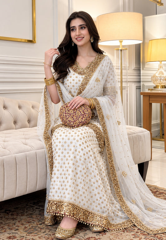 Haris Shakeel (White)Aisha afridi Luxury Chiffon Embroidered 3Pc Unstitched PA-262