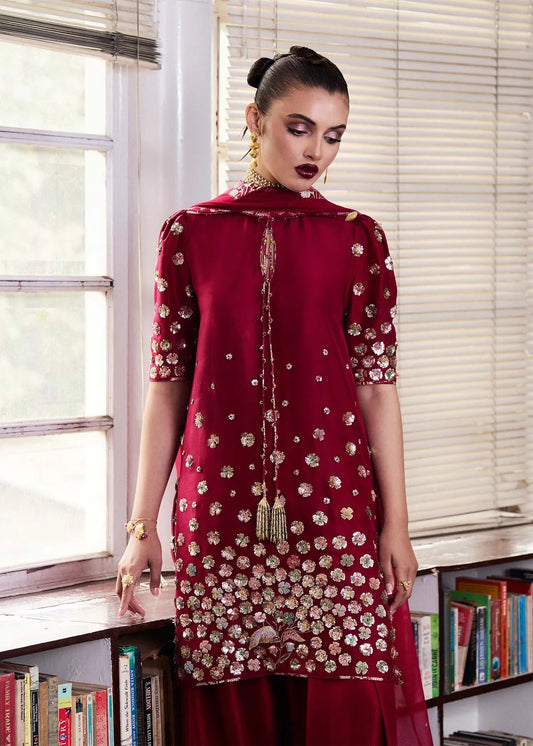Hussain Rehar Luxury Raw Silk Embroidered Unstitched 3PC Suit-Rasp