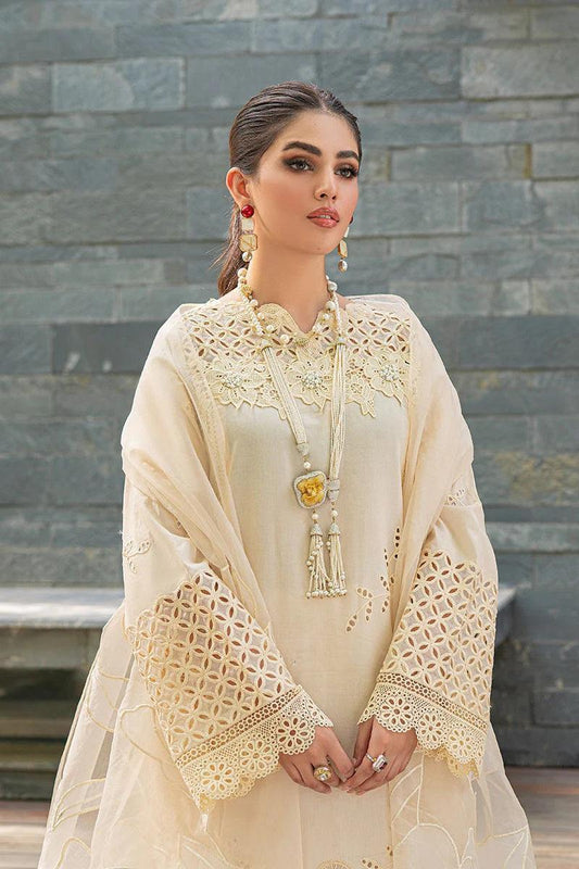 Mushq Luxury Lawn 3 Piece Unstitched MQ - 09 CREAM BLUSH Fully Embroidered - 3 Pieces Lawn - Zainabjees