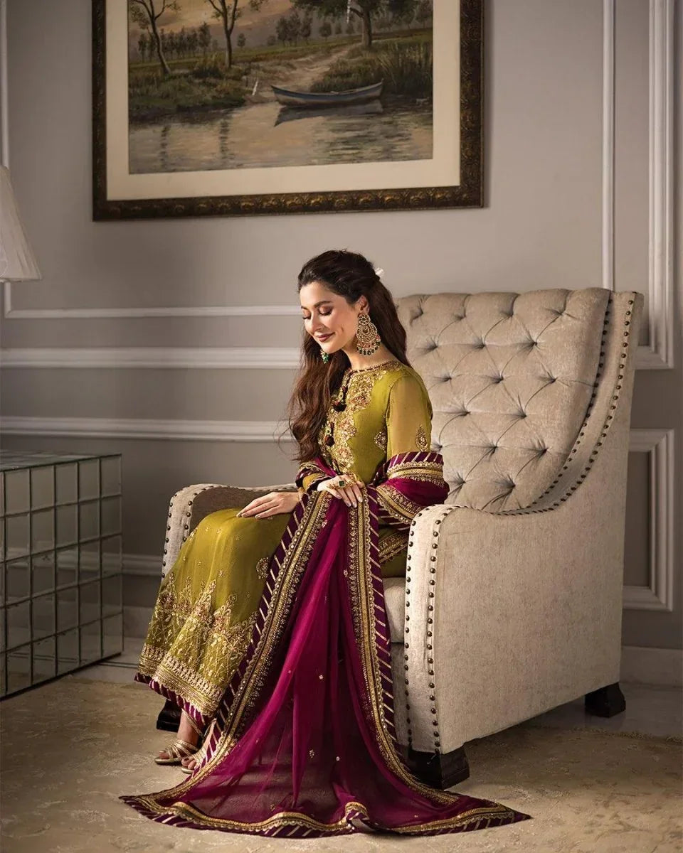 Asim Jofa Zari Sitara Embroidered Chiffon Unstitched 3 Piece Dress - AJZS 06 - 3 pieces chiffon - Zainabjees