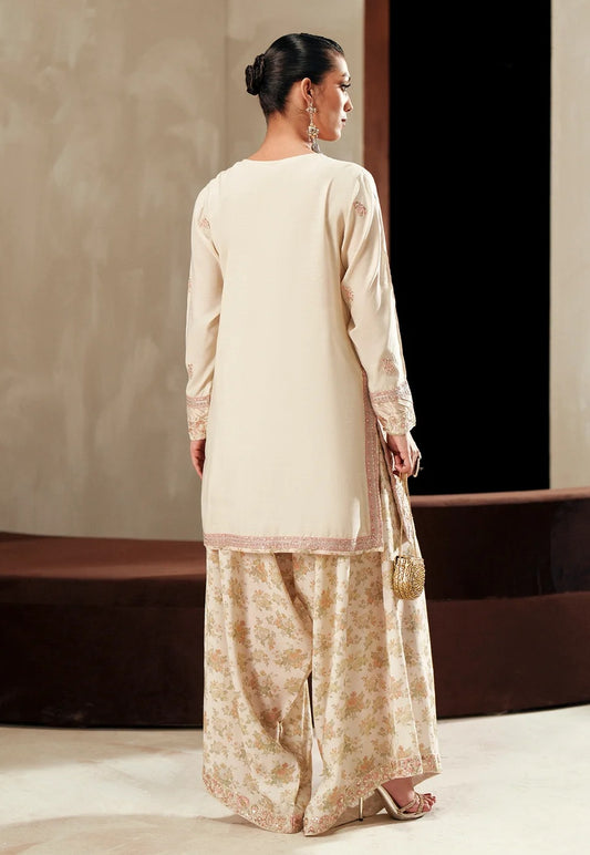 Ethnc Lemon Icing Luxury Raw Silk Embroidered 3Pc Unstitched Suit PA-261