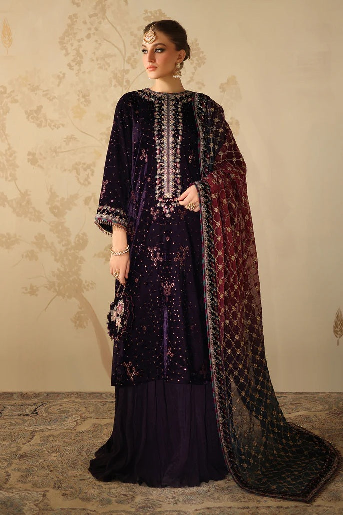 sachin and babi light blue dress Baroque Velvet Embroidered Collection 24 – Japan Centre Textile main image 1
