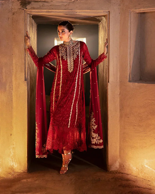 Azure Luxury Chiffon Embroidered Collection 3 Pc Unstitched Royal Crimson