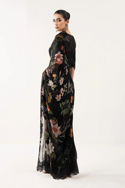 Maria B Luxury Chiffon Embroidered 3Pc Unstitched Suit SF - EF26 - 09 - Black