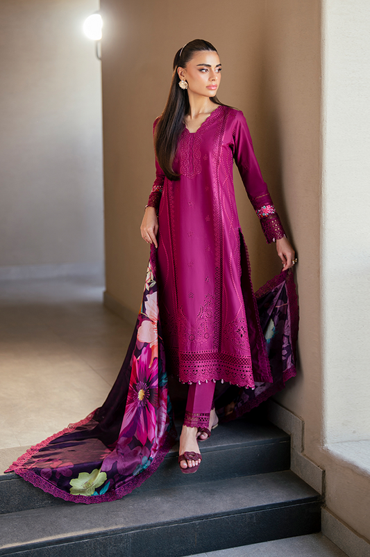 Azure Luxury Embroidered Lawn Unstitched 3 Pieces Suit WINE MIRAGE