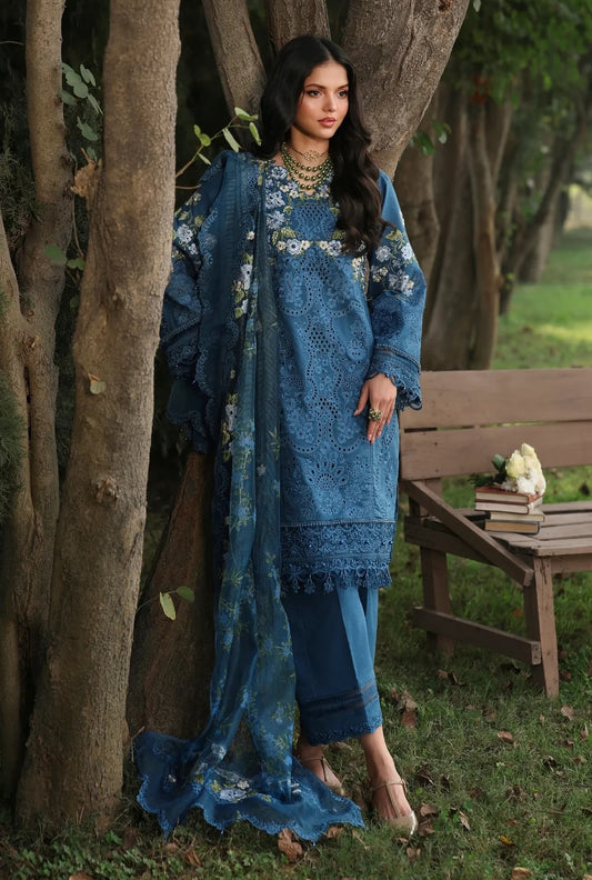 Sardinia - Luxury Lawn Embroidered Unstitched 3 Piece - Blue Blossoms