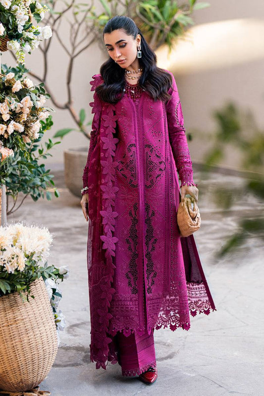 Qalamkar Chikankari Embroidered Lawn Suits Unstitched 3 Pc FK-11 Violet - Summer Collection