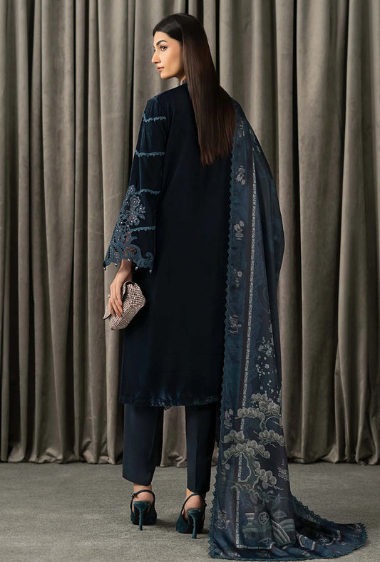 Maria B WLS-1310-Teal Luxury Embroidered Velvet 3Pc Unstitched Suit PA-153