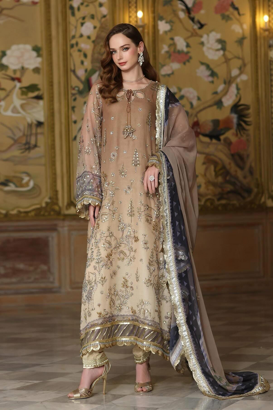 Noor by Saadia Asad Embroidered Cotton Net Unstitched 3Pc Suit D-02 Beige