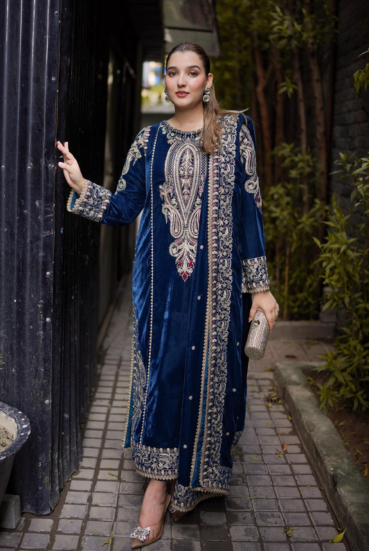 Aneelas Wedding Velvet Embroidered Unstitched Collection With Velvet Shawl