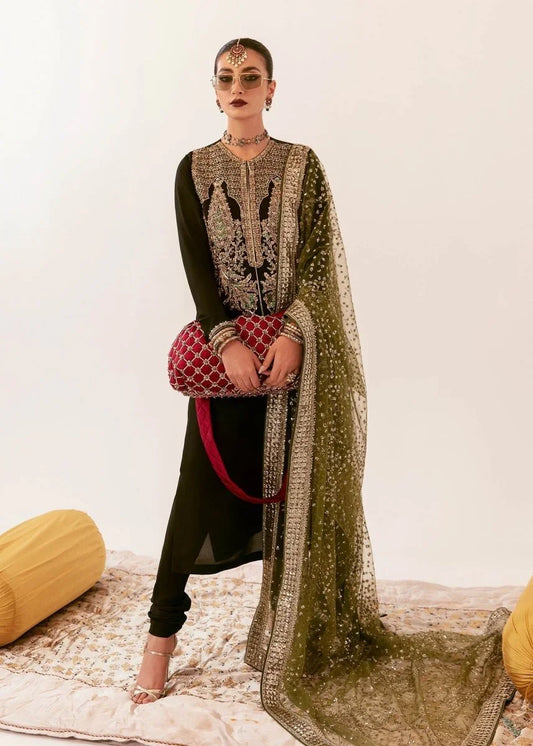 Hussain Rehar Raw Silk Hand Embroidered Unstitched 3 Piece - Darya - 3 Pieces Raw Silk - Zainabjees