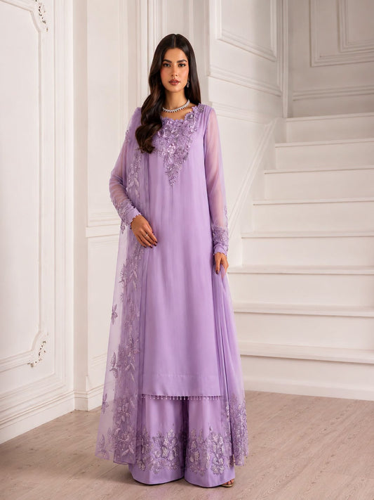 Iznik Luxury Chiffon Embroidered Unstitched 3PC Suit-Lilac