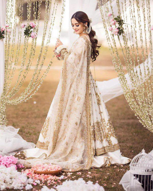 Aisha Imran Luxury Net Embroidered 3Pc Unstitched Suit - White
