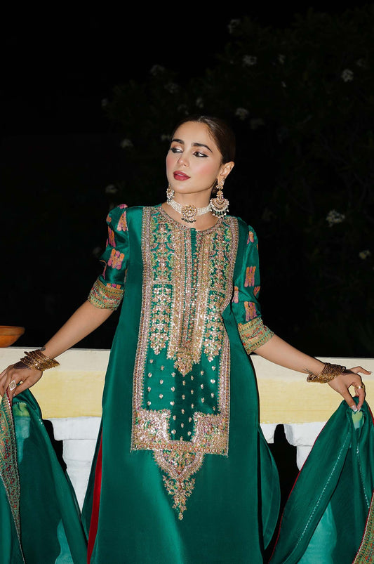 Hussain Rehar - Luxury Raw Silk Embroidered 3 Piece Unstitched - Beryl