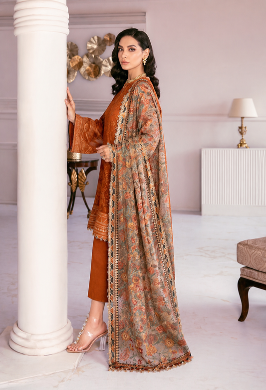 Baroque Chantelle Embroidered Chiffon 3 Piece Suit BU 08 Crystal Sugar