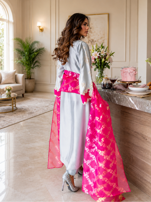 Poshkari Luxury Sheesha Silk Embroidered 3Pc Unstitched Suit ZAINA