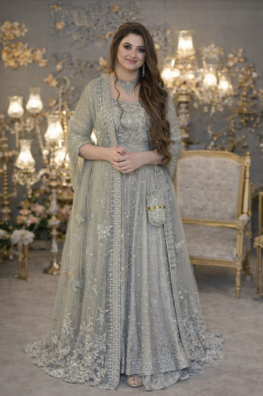 Sarah Atif Luxury Net Embroidered Unstitched Suit