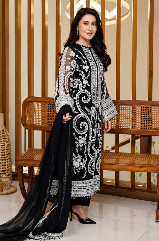 Chantelle by Baroque Unstitched Embroidered Chiffon 3 PC Suit UF-4158 - Festive Collection