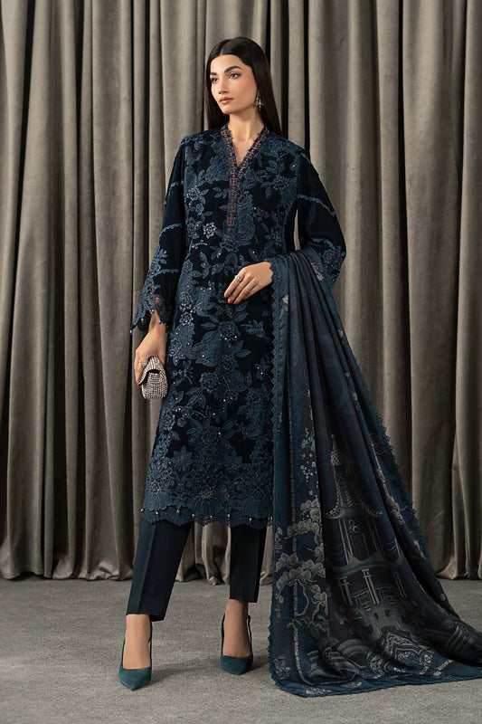 Maria B WLS-1310-Teal Luxury Embroidered Velvet 3Pc Unstitched Suit PA-153