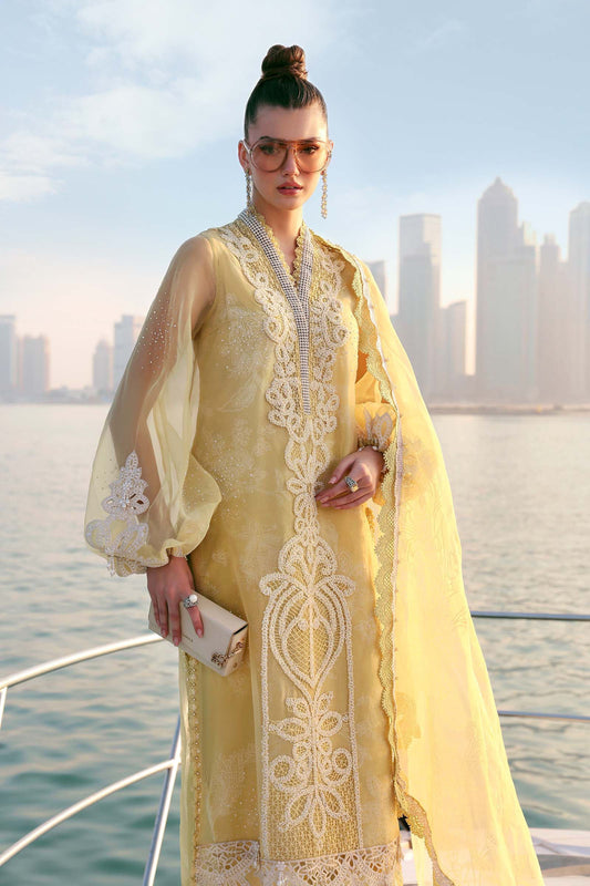 Maria.B Luxury Lawn Embroidered Unstitched 3Pc Suit D-2604-A Golden Aura