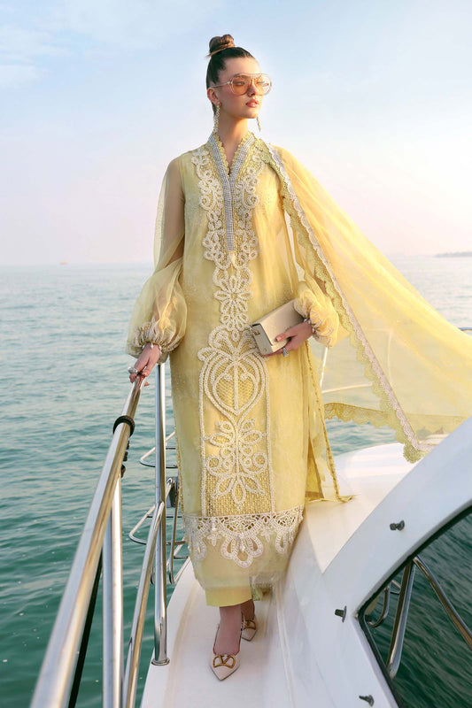 Maria.B Luxury Lawn Embroidered Unstitched 3Pc Suit D-2604-A Golden Aura