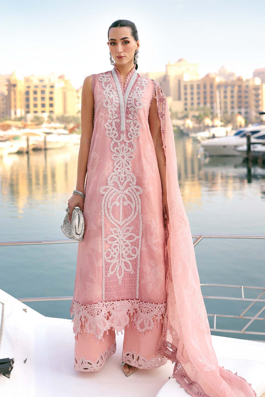 Maria.B Luxury Lawn Embroidered Unstitched 3Pc Suit D-2604-B Rose Mirage