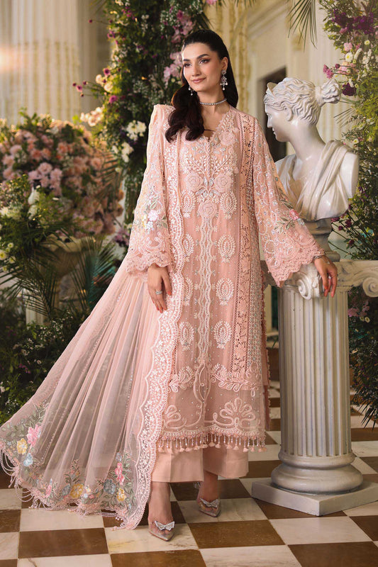 Maria B Luxury Embroidered Chiffon 3Pc Unstitched Suit MPC-26-104-Peach Pink