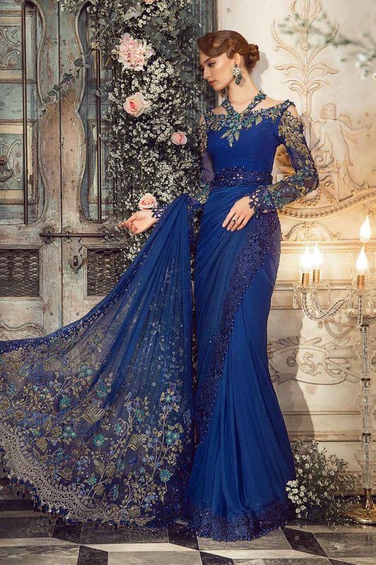 Maria.B - Luxury Pure Chiffon Embroidered Unstitched 3 Piece - Cobalt Blue BD-2704