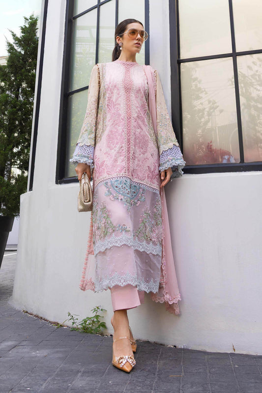 Maria B Luxury Embroidered Lawn Unstitched 3Pc Suit EL-26-09-Pink