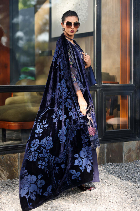 Maria.B Luxury Velvet Embroidered 3 Pc Unstitched Suit With Velvet Palaichi Shawl