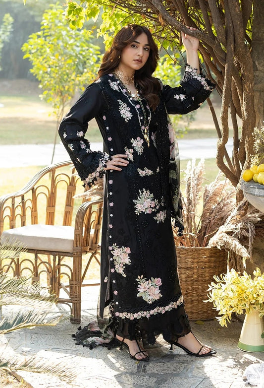 Elaf - Luxury Lawn Embroidered 3 Piece Unstitched - Midnight Blossom