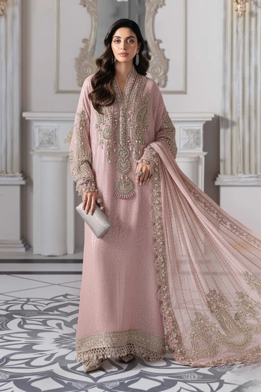 Maria.B Luxury Pure Chiffon Embroidered 3 Piece Unstitched - BD-3005 Baby Pink