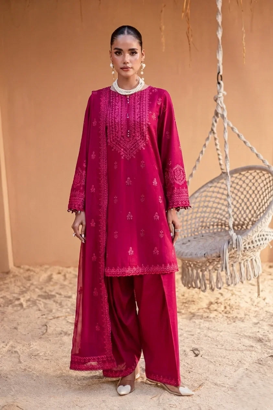 Batik Luxury Lawn Embroidered Unstitched Suit Pink Henna